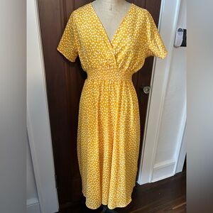 SHEIN Yellow Polka Dot Midi Dress
